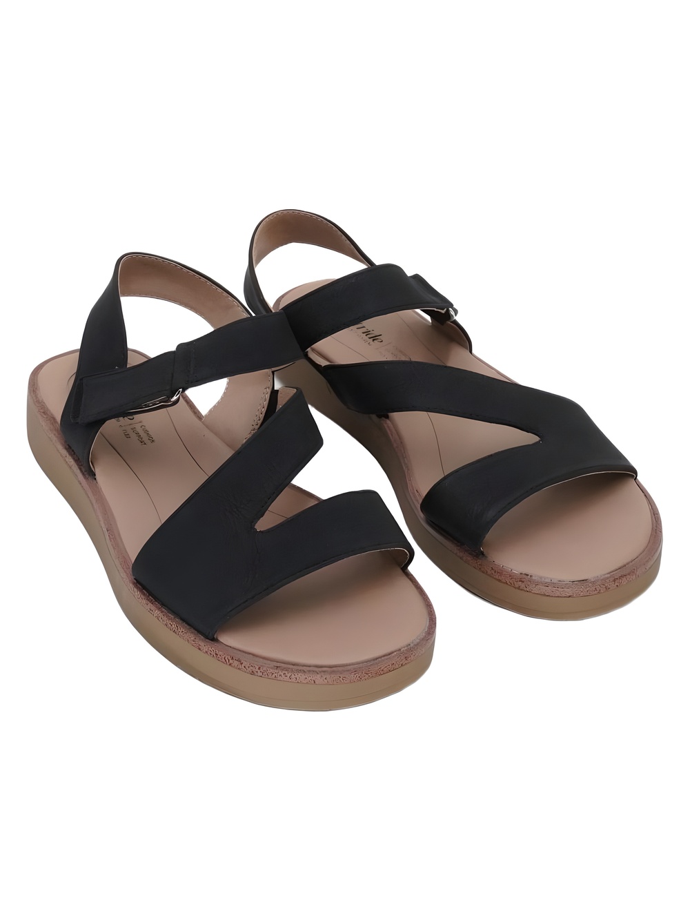 LifeStride Georgina Square Open Toe Black Faux Leather Strappy Sandals Size 6.5W